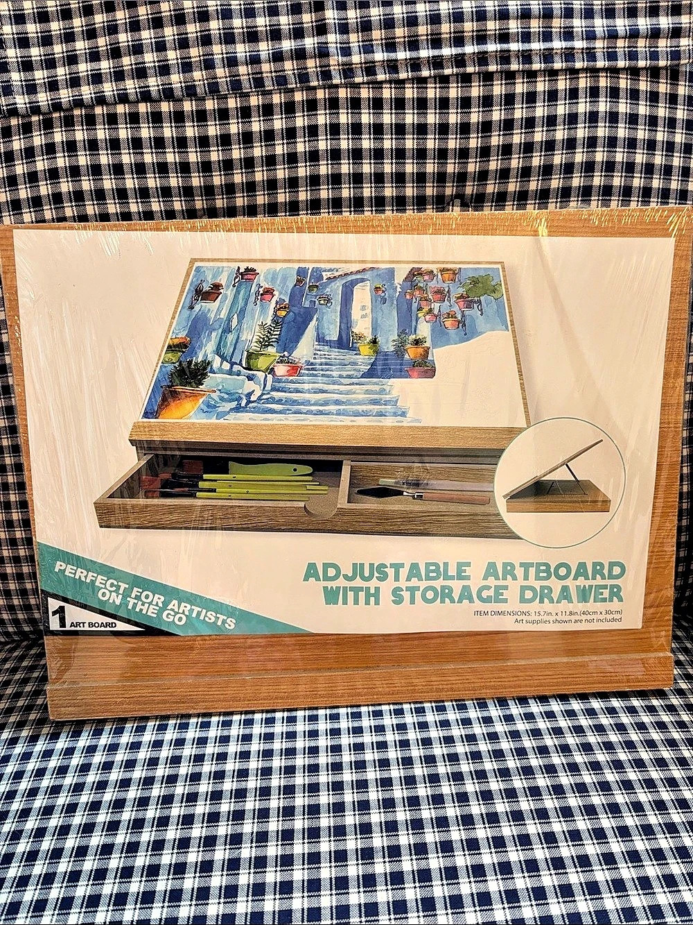Adjustable Artboard with Storage Drawer Brown & Blue